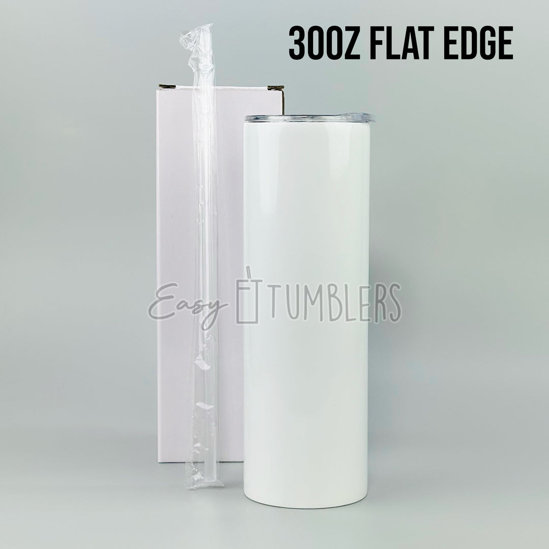 30oz Gloss Flat Edge White Sublimation Blank Tumbler