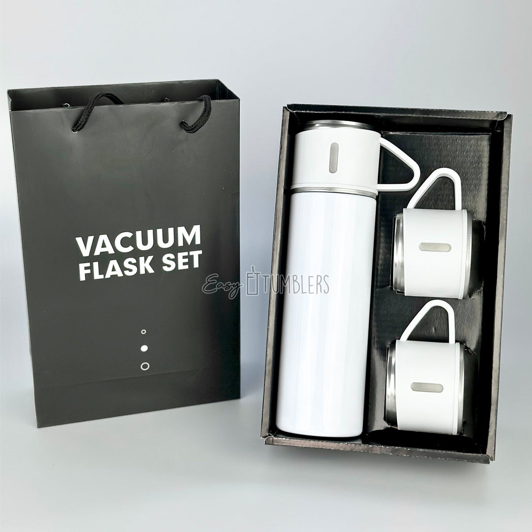 Customised 3 Mugs Vacuum Flask Set White - Promotional Wears